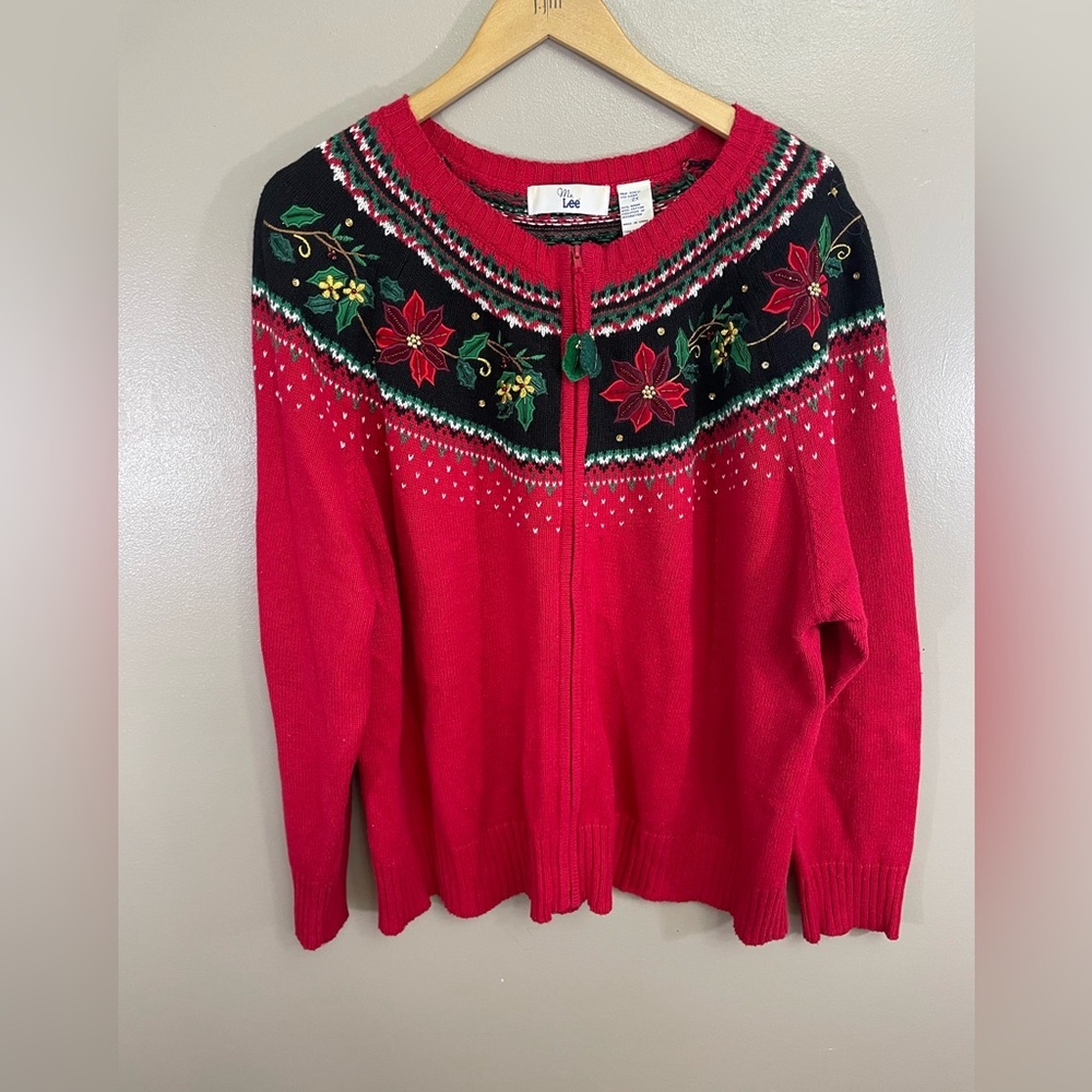 Ms.Lee Christmas Women’s 2X  full zip sweater holiday party